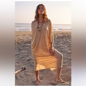 Free People Beach Sunrise Maxi Dress XS Made in USA Boho Slouchy Ribbed Beach